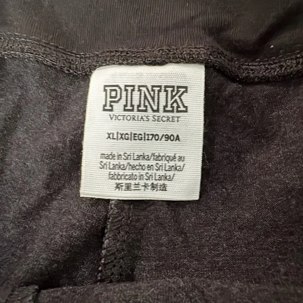 PINK Victoria's Secret Black Leggings with Floral and Lettering